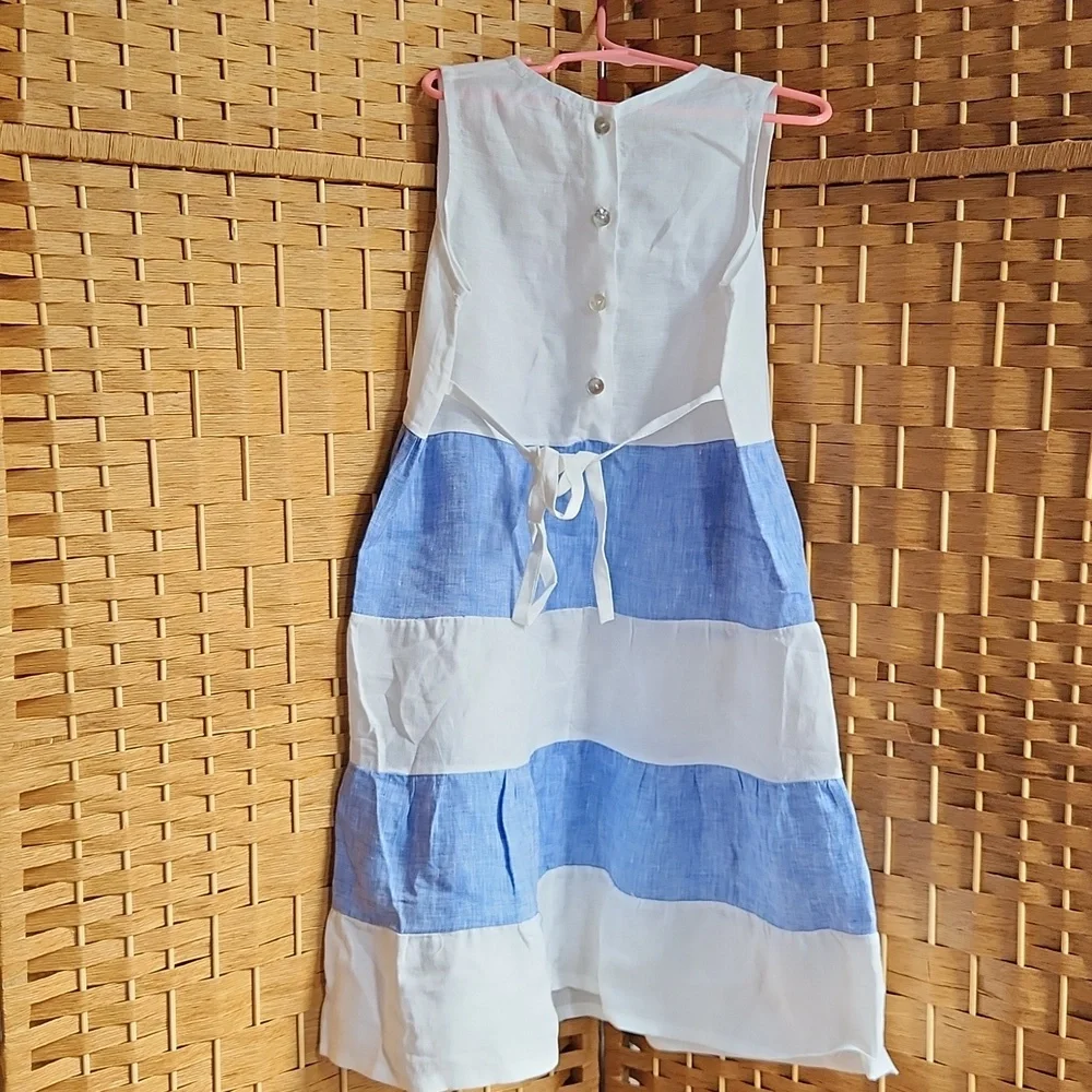 Puro Lino, Toddler 2t-3t Color Block Summer Spring Vacation Linen Dress - Picture 4 of 10